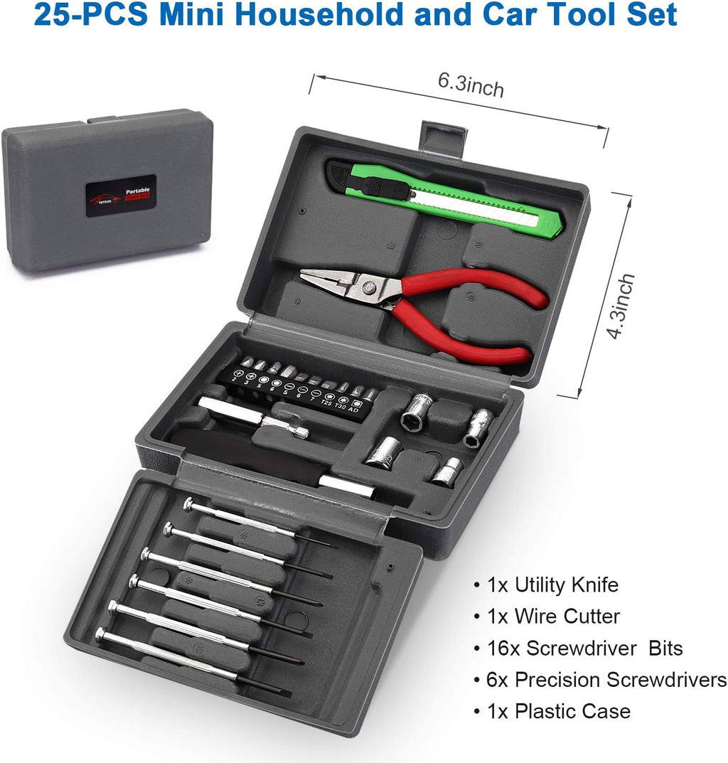 Vetoos Roadside Emergency Car Kit with Jumper Cables, Auto Vehicle Safety Road Side Assistance Kit Essentials, Winter Car Kit for Women and Men, with Mini Car Tool Set, Dial Tire Pressure Gauge