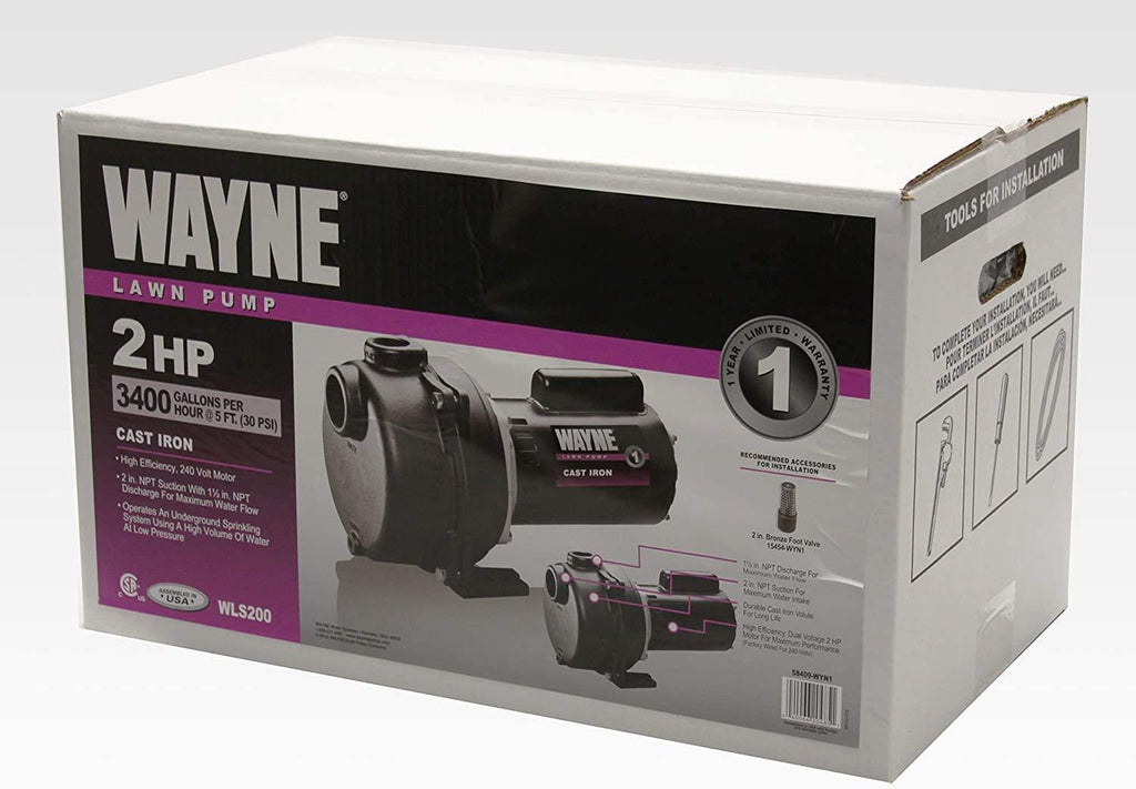 Wayne WLS200 2 HP Cast Iron High Volume Lawn Sprinkling Pump, 2-Horsepower, Green
