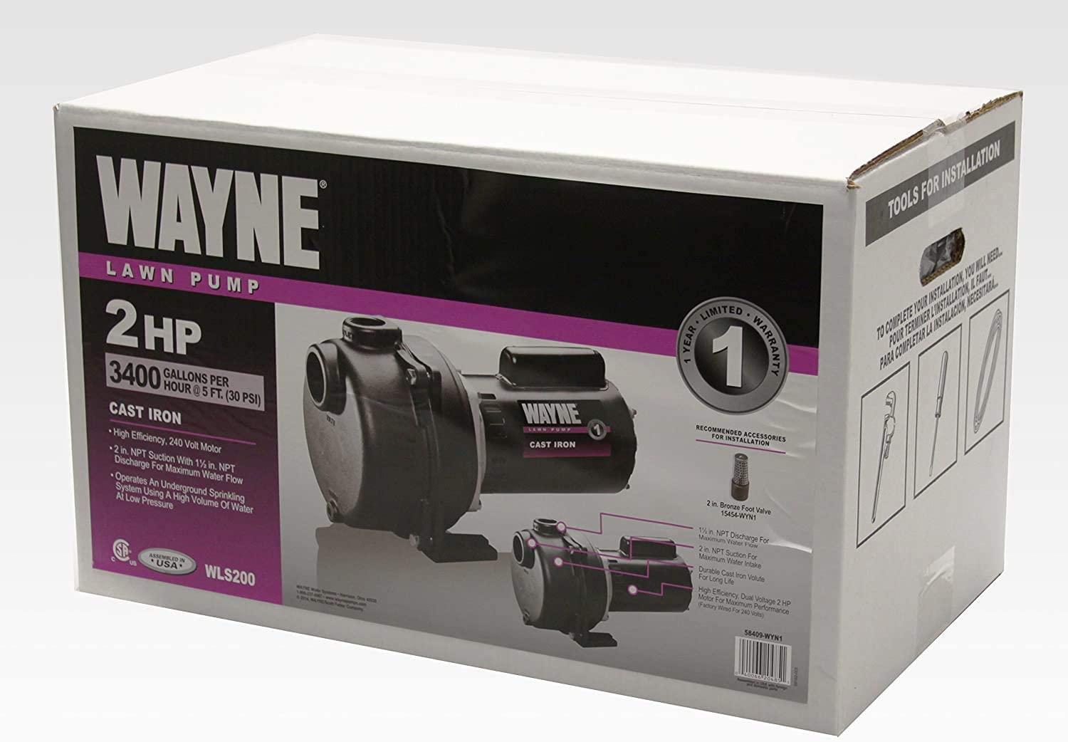Wayne WLS200 2 HP Cast Iron High Volume Lawn Sprinkling Pump, 2-Horsepower, Green