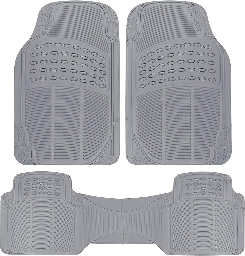 BDK Original ProLiner 3 Piece Heavy Duty Front &amp; Rear Rubber Floor Mats for Car SUV Van &amp; Truck, Gray - All Weather Floor Protection with Universal Fit