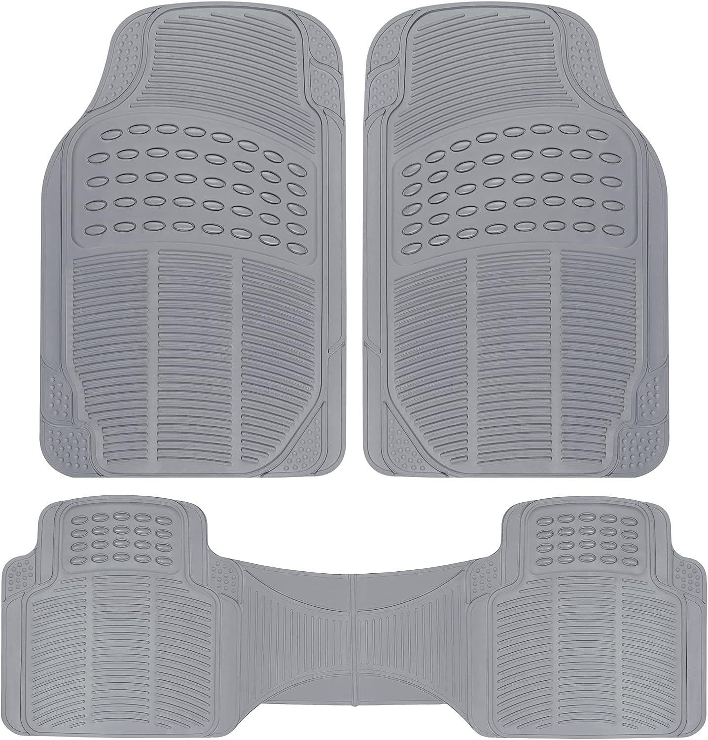 BDK Original ProLiner 3 Piece Heavy Duty Front &amp; Rear Rubber Floor Mats for Car SUV Van &amp; Truck, Gray - All Weather Floor Protection with Universal Fit