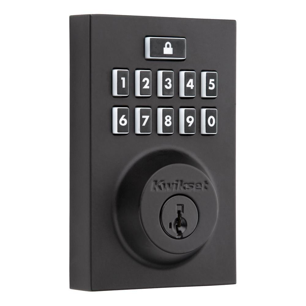 SmartCode 913 Contemporary Matte Black Single Cylinder Electronic Deadbolt Featuring SmartKey Security