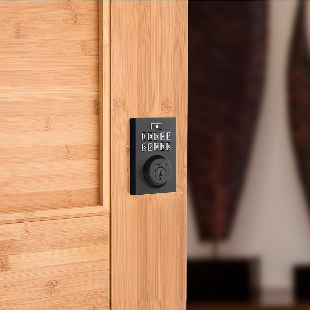 SmartCode 913 Contemporary Matte Black Single Cylinder Electronic Deadbolt Featuring SmartKey Security