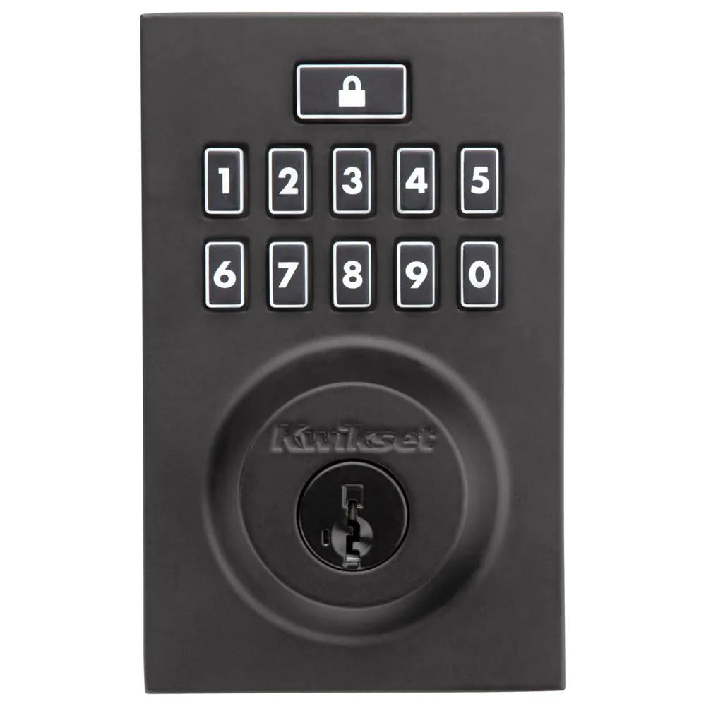 SmartCode 913 Contemporary Matte Black Single Cylinder Electronic Deadbolt Featuring SmartKey Security