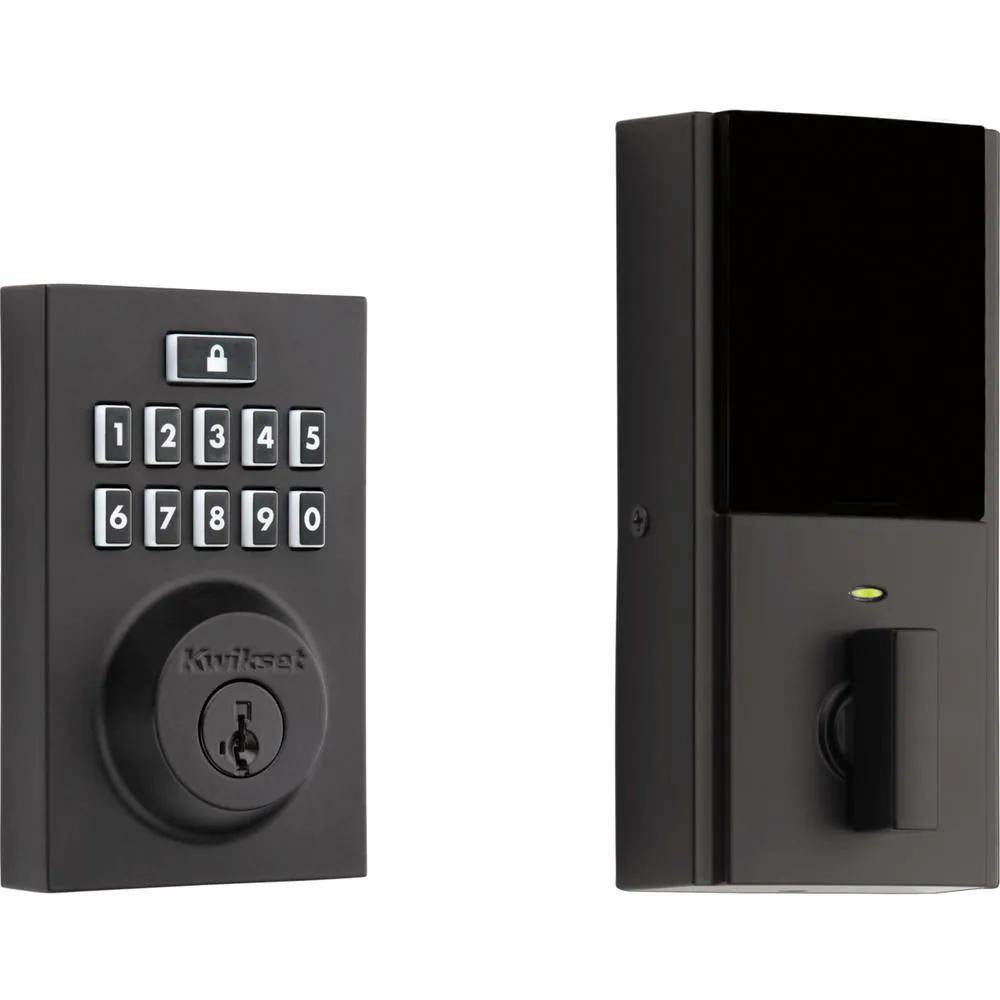 SmartCode 913 Contemporary Matte Black Single Cylinder Electronic Deadbolt Featuring SmartKey Security