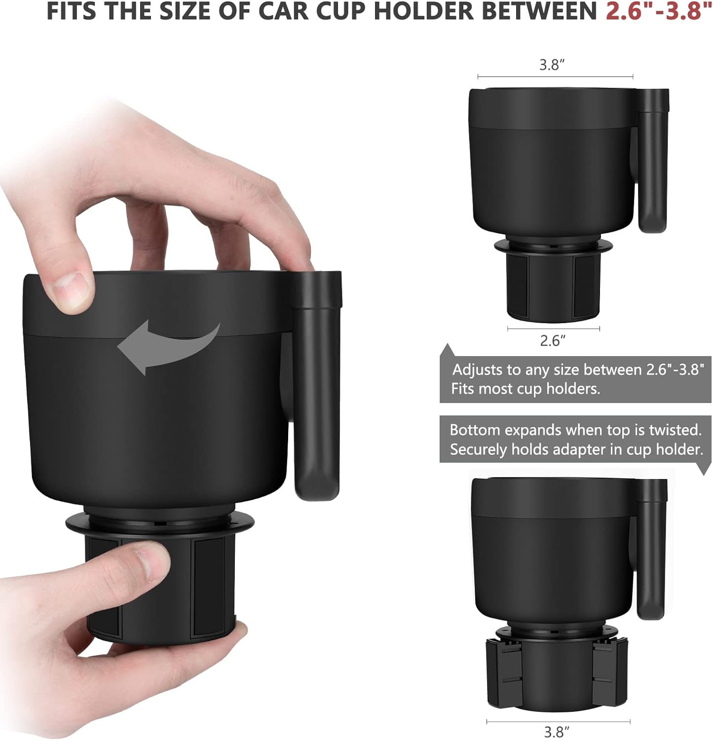 SuraCar Cup Holder Expander Adapter (Adjustable) with Phone Holder Holds Most Car Cup Holder and Phones, Compatible with Large 32/40 oz Bottles, Big Drinks, Mugs
