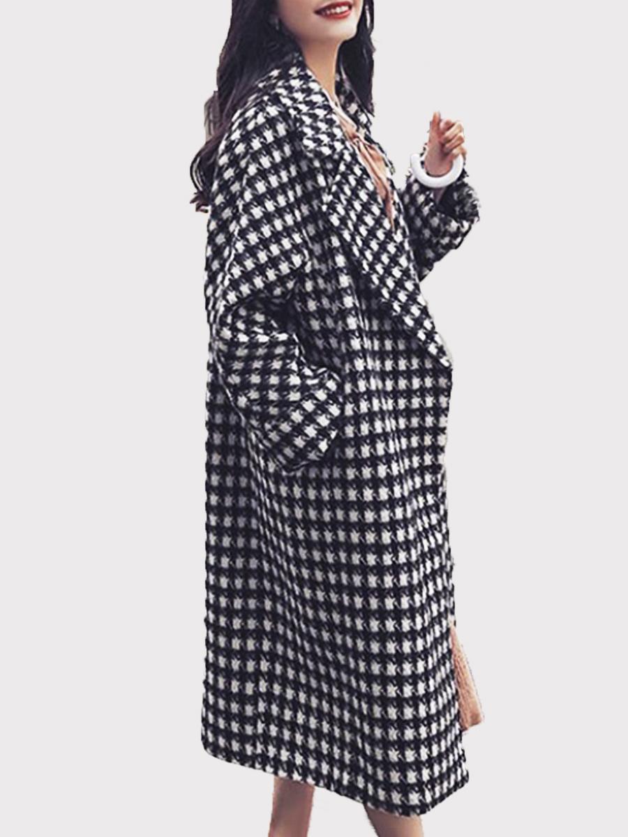 Houndstooth Woolen Coat