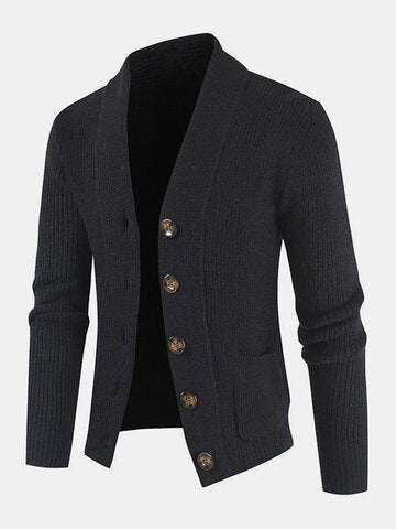 mens plain butt front thick double pockets cotton raglan sleeve sweater coat