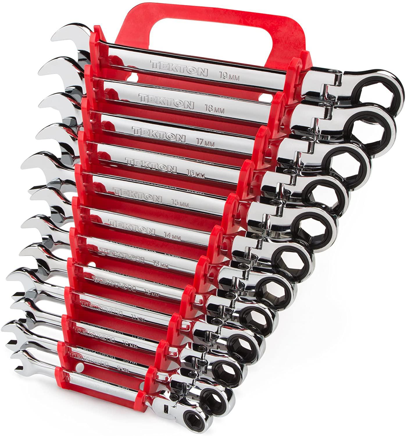 TEKTON Flex Ratcheting Combination Wrench Set, 12-Piece (8-19 mm) - Holder | WRN57170