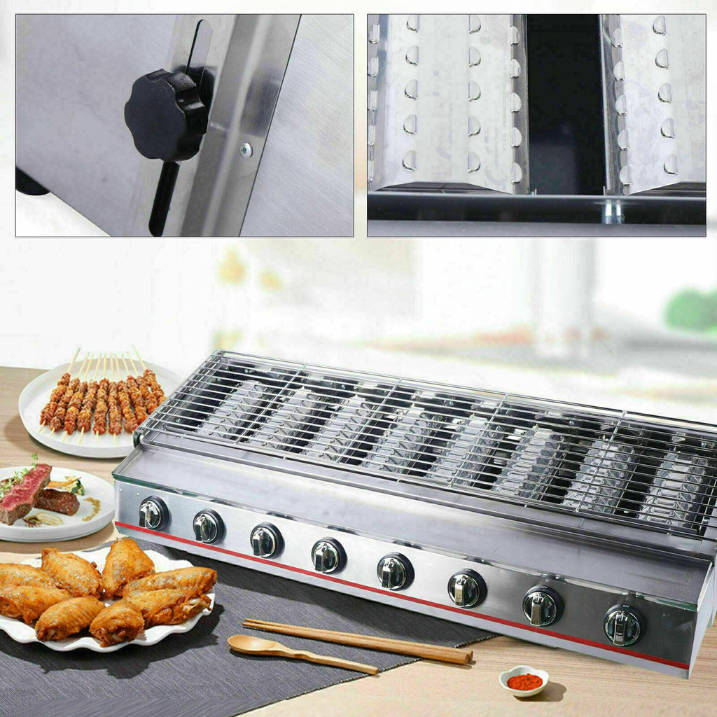 Commercial Gas LPG Grill 2800PA Outdoor BBQ Tabletop Cooker 8-Burner Smokeless