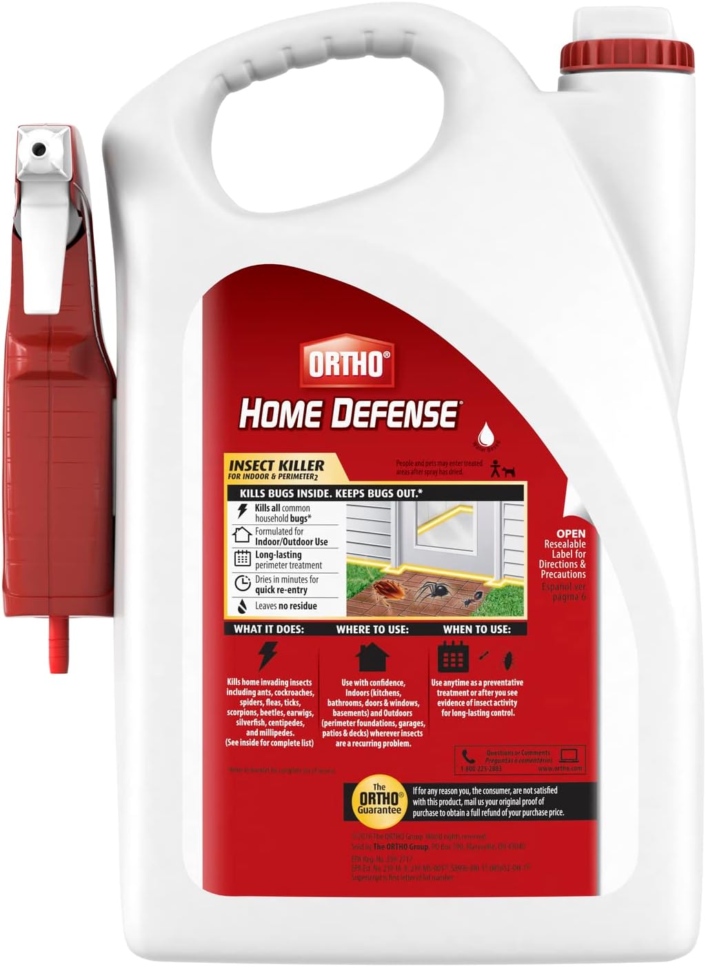 Ortho Home Defense Insect Killer for Indoor &amp; Perimeter2 Ready-To-Use - With Trigger Sprayer, Long-Lasting Control, Kills Ants, Cockroaches, Spiders, Fleas &amp; Ticks, Non-Staining, Odor Free, 1 gal.