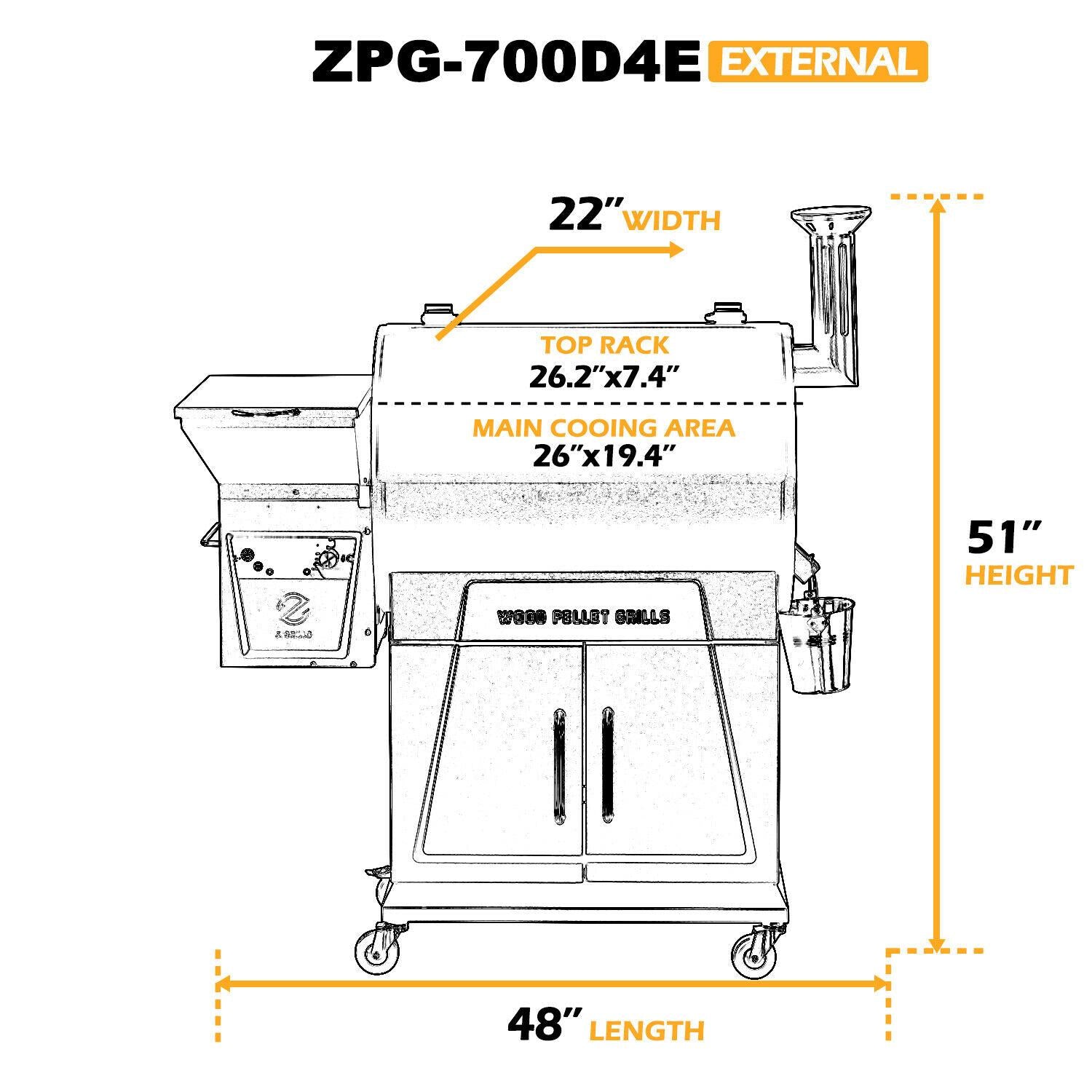 ZPG-700D4E Pellet Grill BBQ Smoker Digital Control 697 sq. in.