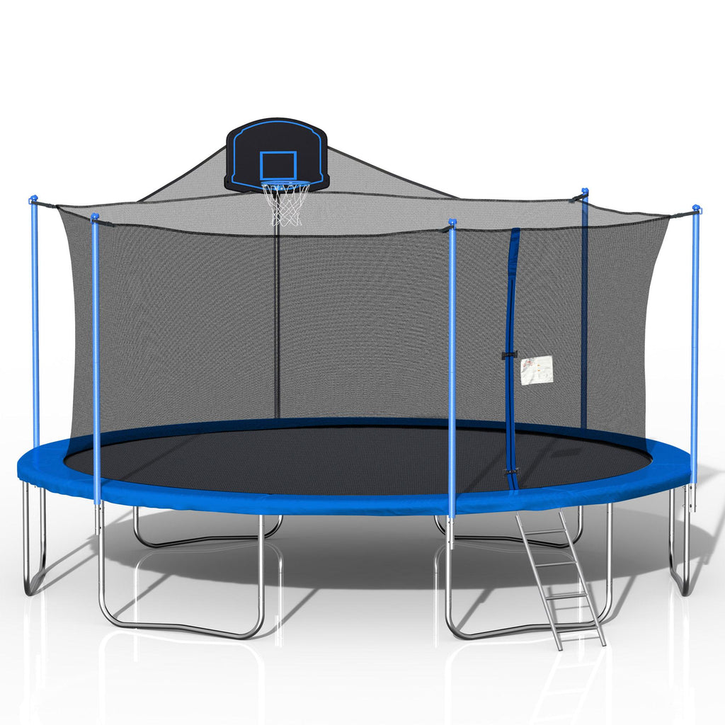 16FT Trampoline, 2021 Upgraded Outdoor Round Trampoline with Safety Enclosure, Basketball Hoop and Ladder, Outdoor Trampoline for Family School Entertainment, Heavy Duty Frame and Coiled Spring, B234
