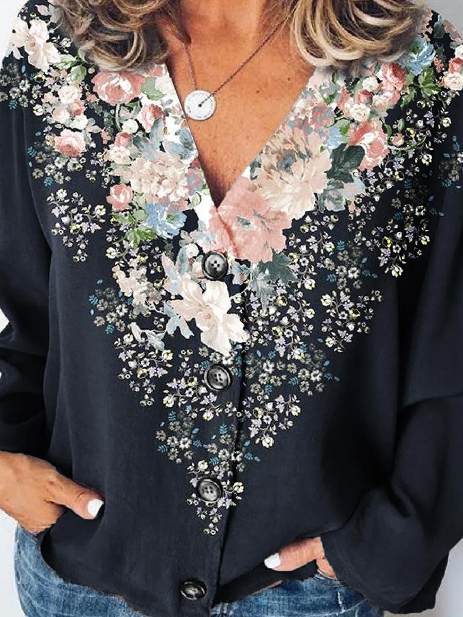 Floral Print Loose Casual Long-sleeved Blouse