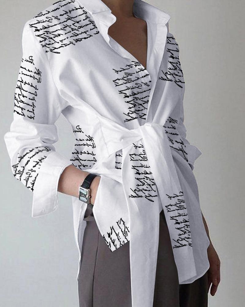 Letter Print Tied Detail Long Sleeve Top