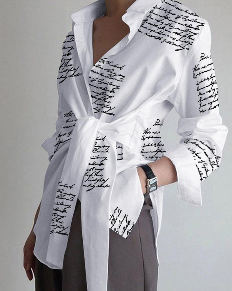 Letter Print Tied Detail Long Sleeve Top