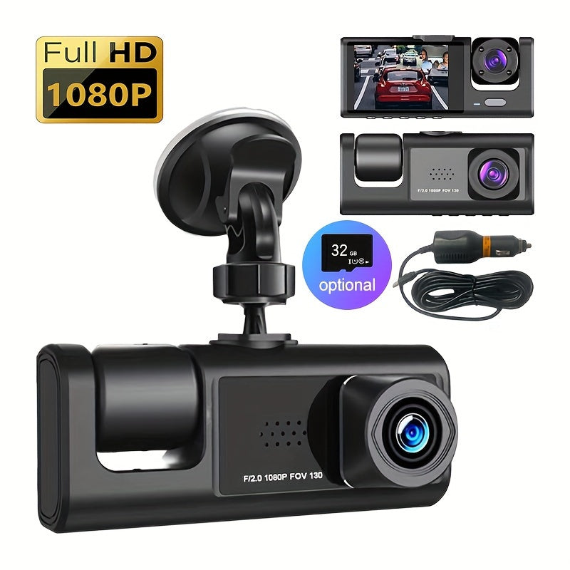 1080P 2 Cameras Dash Cam W/ IR Night Vision, Loop Recording &amp; 2" IPS Screen