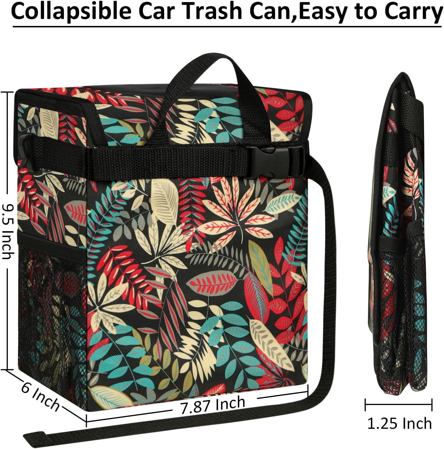 ELONGRIVER Car Trash Can Bin for Car Back Seat Leak Proof, Cute Car Trash Bag Hanging, Vehicle Trash Can for SUV Truck Van, Automotive Car Garbage Cans Front Seat Red Leaves