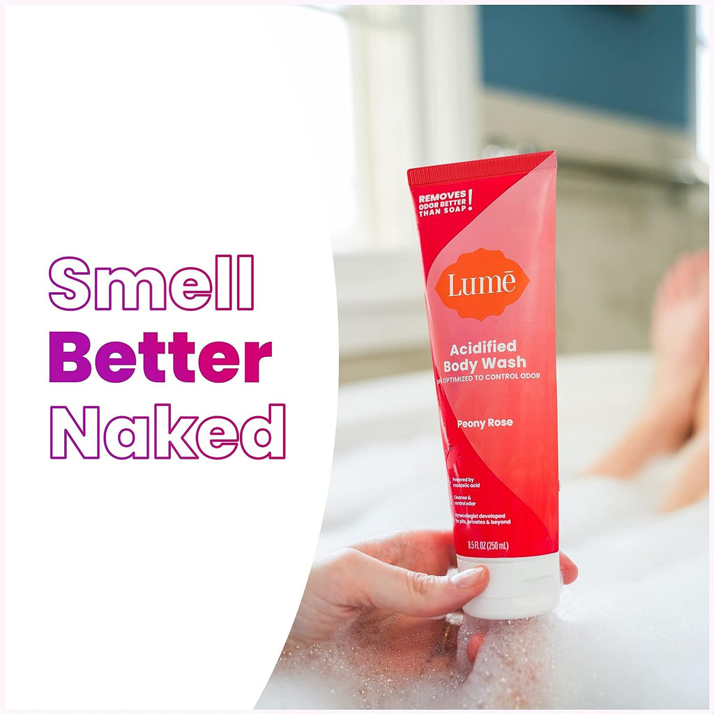 Lume Acidified Body Wash - 24 Hour Odor Control - Removes Odor Better than Soap - Moisturizing Formula - SLS Free, Paraben Free - Safe For Sensitive Skin - 8.5 ounce (Peony Rose)