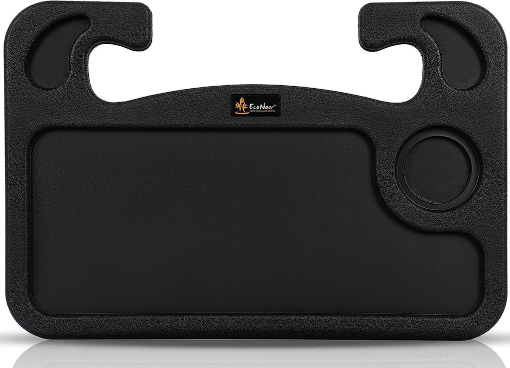 EcoNour 2 in 1 Car Steering Wheel Desk | Steering Wheel Tray for Laptop Car Mount with Pen Holder | Car Food Tray for Eating with Drinks Holder | Multipurpose Travel Car Accessories