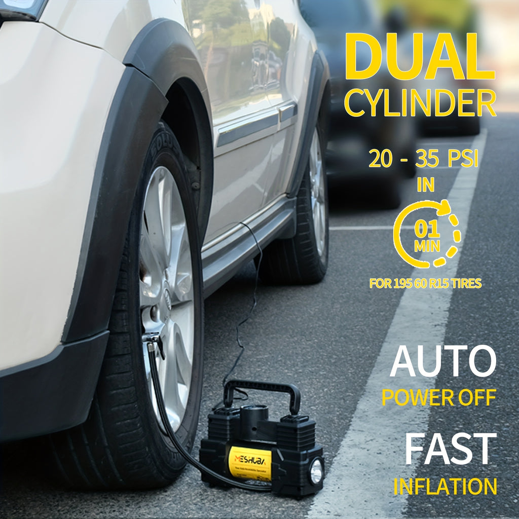 MESHUBA Tire Inflator 12V Portable Air Compressor, 150PSI Air Pump For Car Tires With Digital Pressure GauFor Car Bike Motor Ball, Yellow