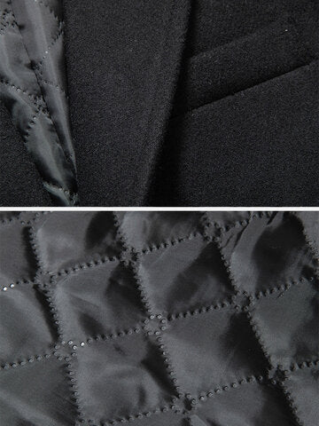 mens pure color lapel single breasted warm casual long woolen overcoats