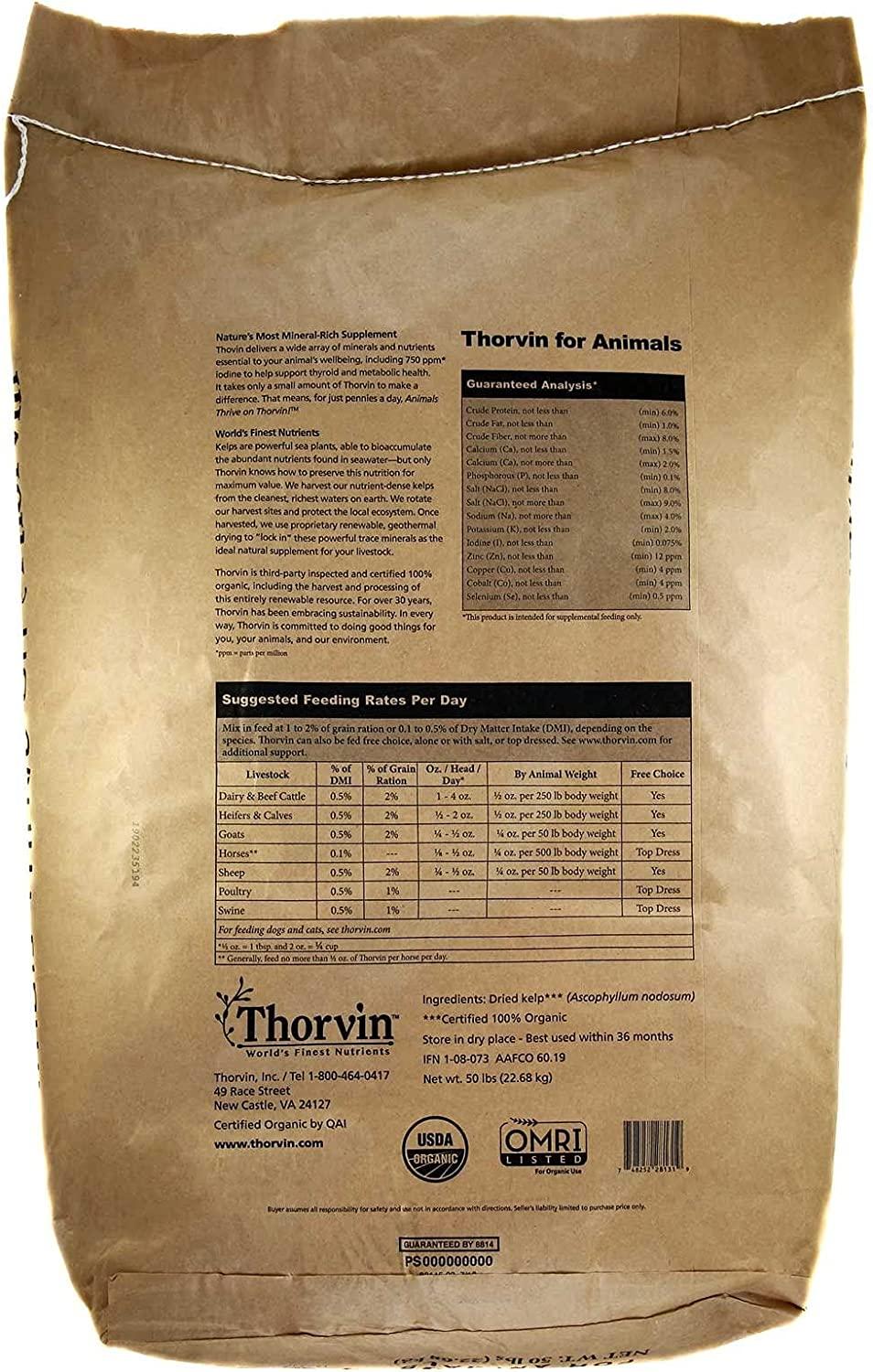 Thorvin Organic Icelandic Kelp Meal - Loaded with Nutrients That Support Your Livestock Or Pet & A Natural Seaweed Fertilizer for Plants, 50lbs.