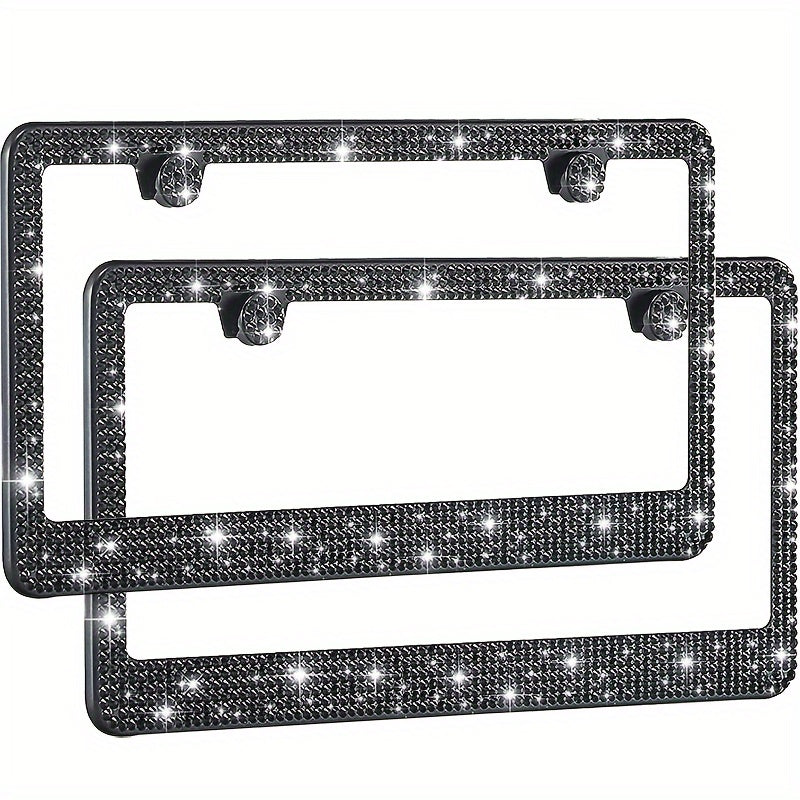 2pcs Luxurious Bling License Plate Frames - Handcrafted  Steel Frames with Artificial Diamonds - Sparkly Car License Plate Cover