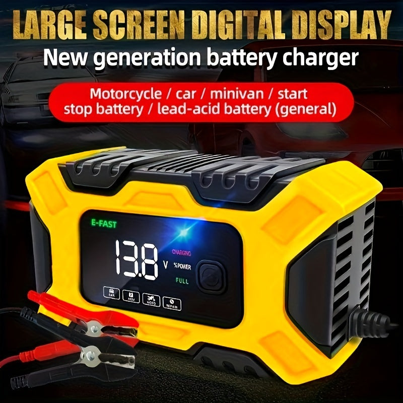 12V 6 Amp Intelligent Automatic Battery Charger/Maintainer With LCD Screen, Impulse Repair &amp; Summer/Winter Modes