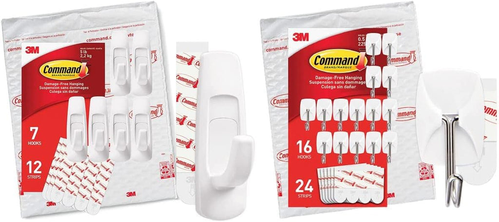 Command Wall Hooks Bundle - Command Small Wire Toggle Hooks 16 Hooks with Large Utility Hooks 7 Hooks, Command Strips Included