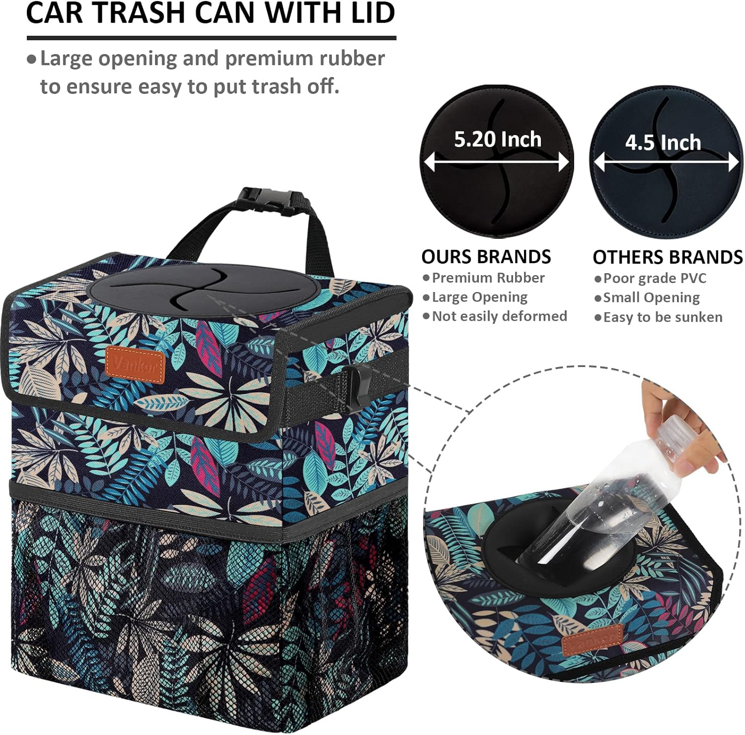 Vankor Trash Can for Car, Trash Bag Bin Hanging Waterproof Automotive Leak Proof Vehicle Garbage Cans Colorful Leaves