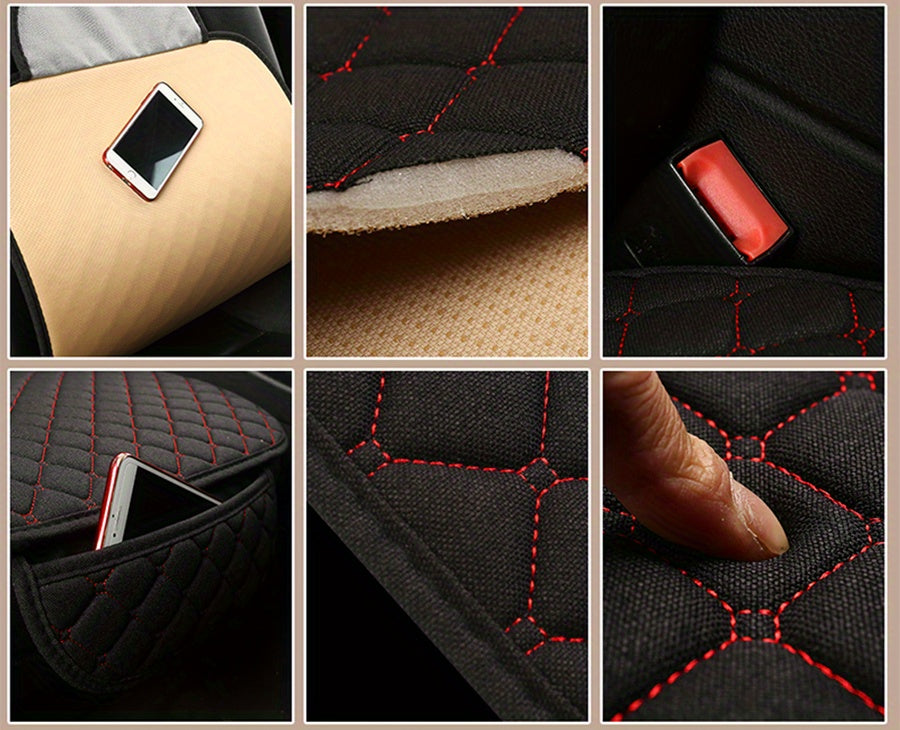 Car Seat Cover, Breathable Flax Four Seasons Car Seat Cushion Protector Pad Front Pad Fit For Most Cars Front Chair Cushion