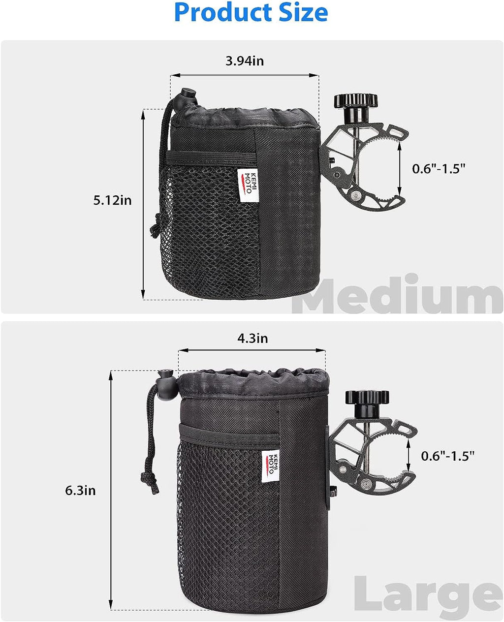 kemimoto Wheelchair Cup Holder, Oxford Fabric Drink Cup Can Holder with Drain and Alligator Clamp, Bar Cup Holder for Motorcycle, ATV, Scooter, Marine Boat, Kayak, Bike, Wheelchair, Walker, Golf Cart