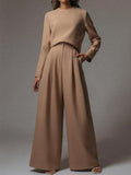 Ladies Fashion Casual Flare Pants Wool Knit Suit
