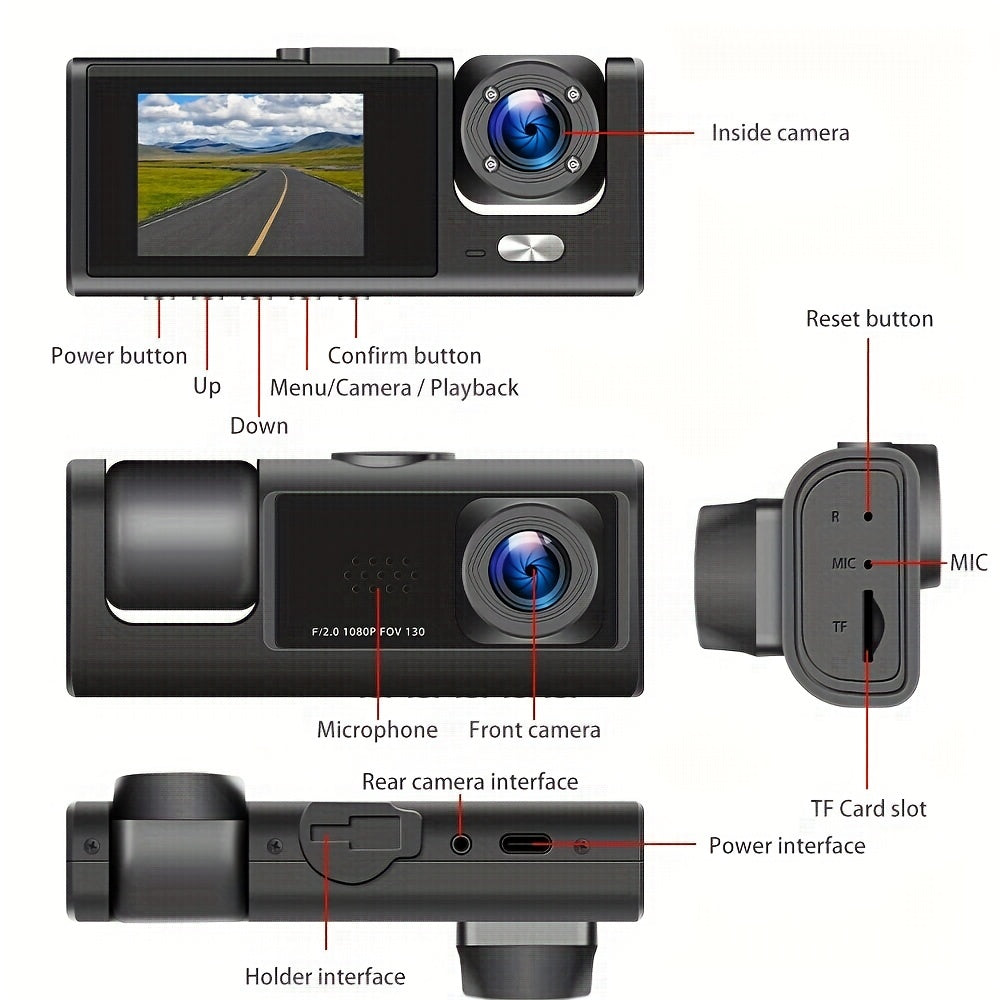 3 Channel Dash Cam For Car Camera 1080P Video Recorder Dashcam Black Box Dual Lens Inside Car DVR Rear View Camera Car Accessory