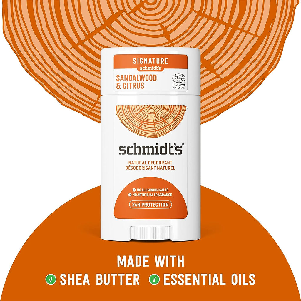 Schmidt's Aluminum Free Natural Deodorant for Women and Men, Sandalwood and Citrus with 24 Hour Odor Protection, Certified Natural, Vegan, Cruelty Free, 2.65 oz Pack of 2
