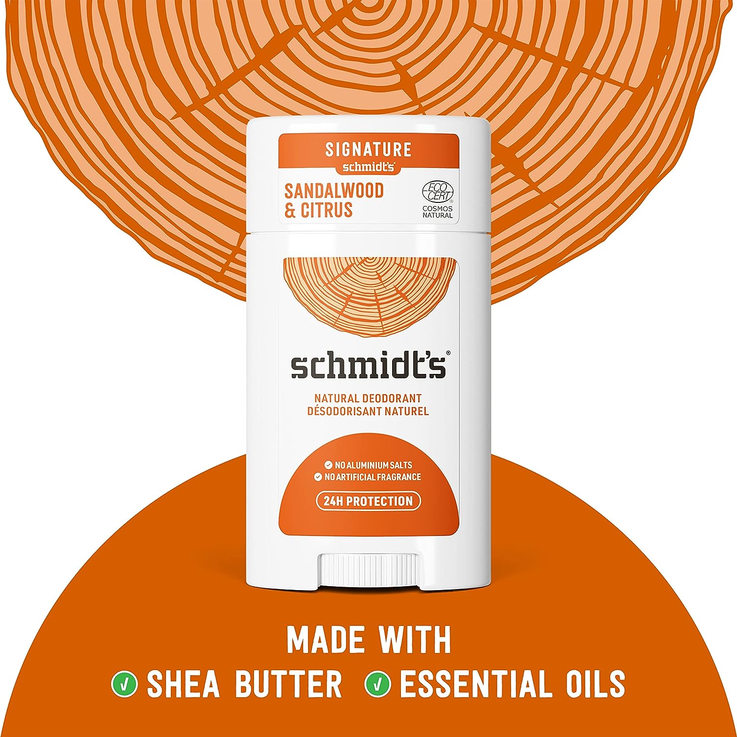 Schmidt's Aluminum Free Natural Deodorant for Women and Men, Sandalwood and Citrus with 24 Hour Odor Protection, Certified Natural, Vegan, Cruelty Free, 2.65 oz Pack of 2