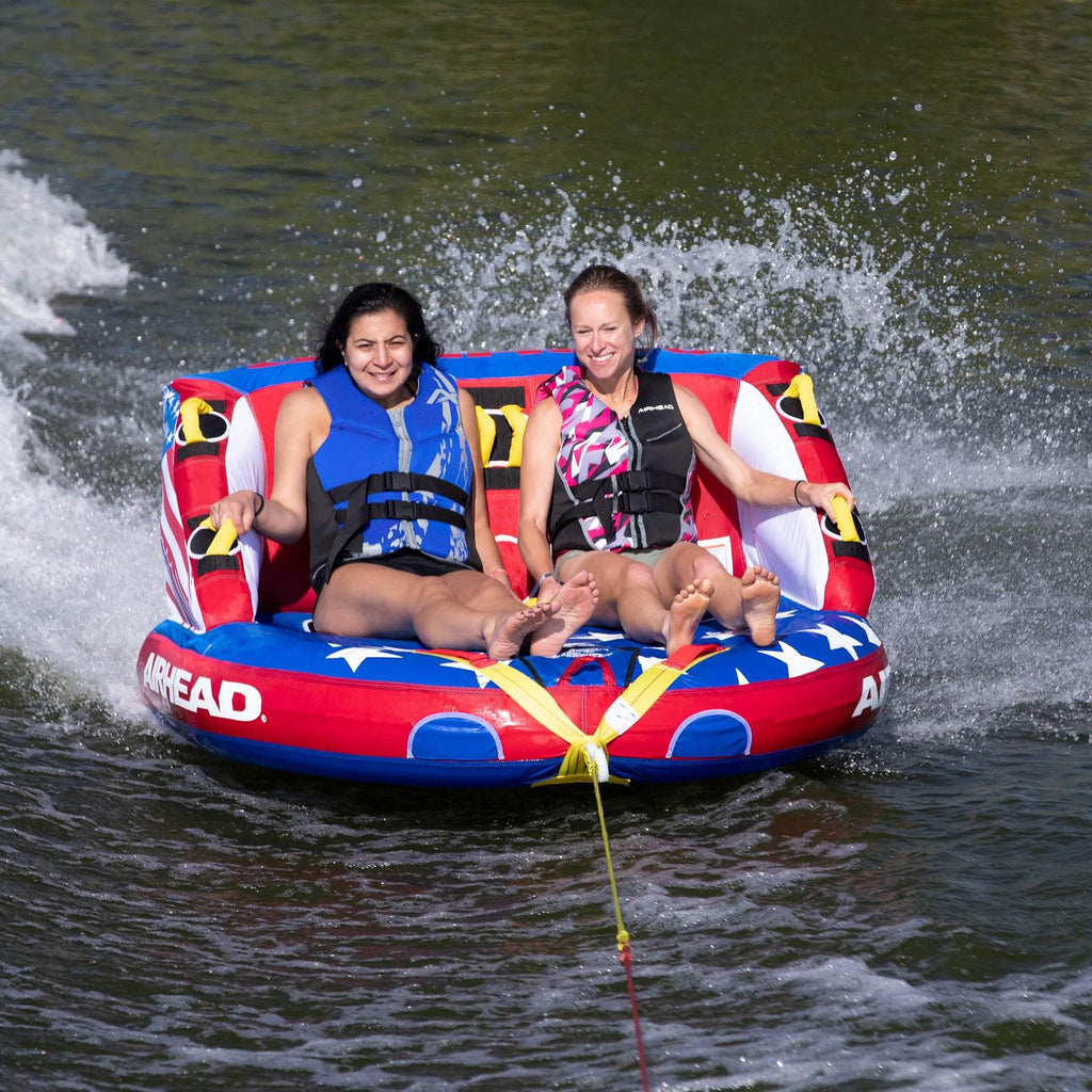 Airhead Patriot 2-Person Towable Kwik-Connect Chariot Tube w/ Booster Tow Ball