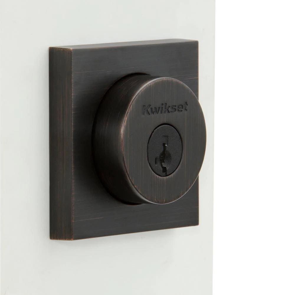 158 Series Square Contemporary Venetian Bronze Single Cylinder Deadbolt Featuring SmartKey Security