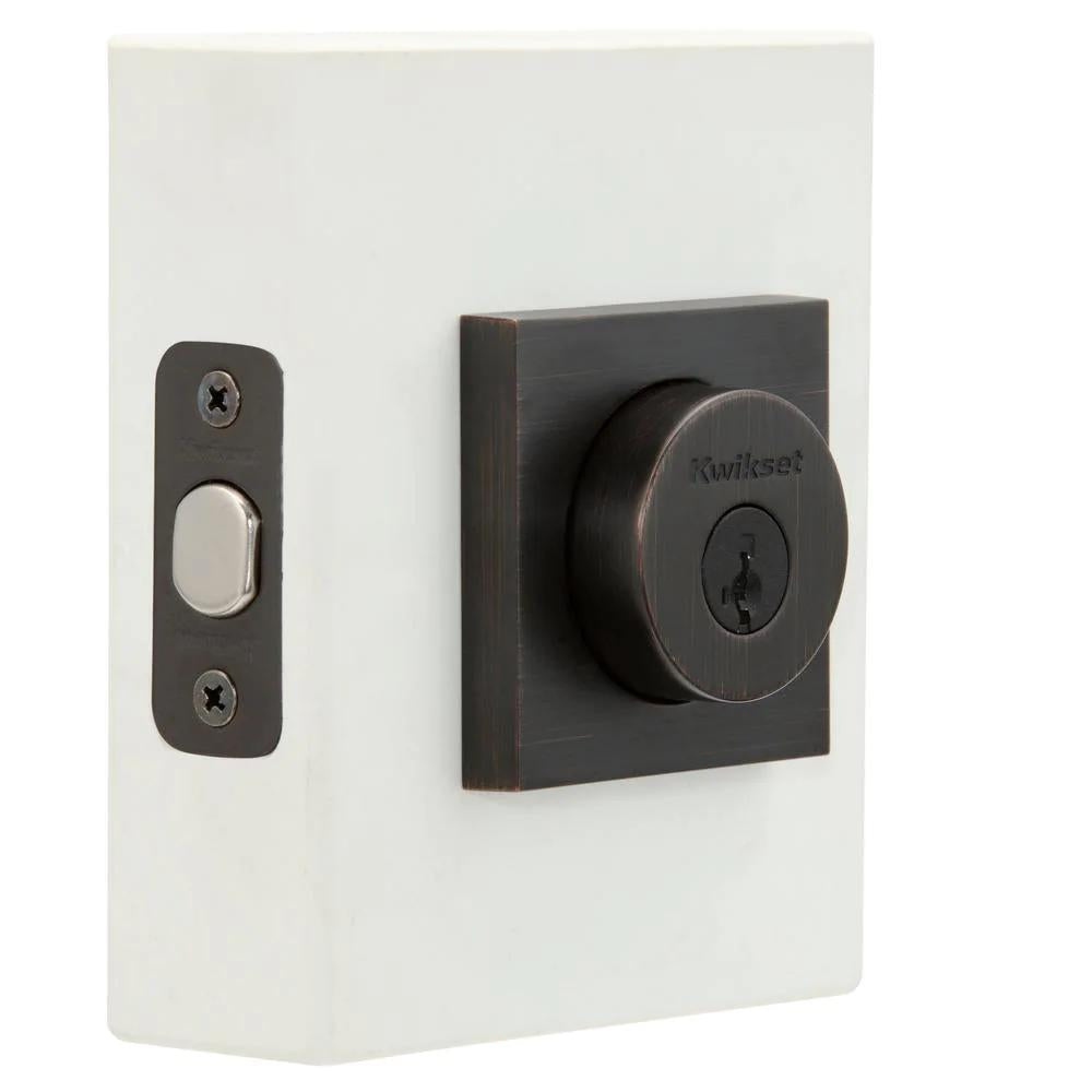158 Series Square Contemporary Venetian Bronze Single Cylinder Deadbolt Featuring SmartKey Security