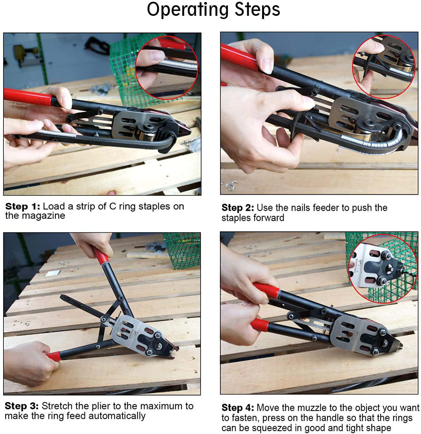 Woodpecker SC-760 16 GauSnap-Ring Plier, Closure Diameter 3.3-4mm, Manual Fence Plier Tool, C Ring Gun, Hog Ring Tool with Auto-feed System, for Wire Cages, Fencing