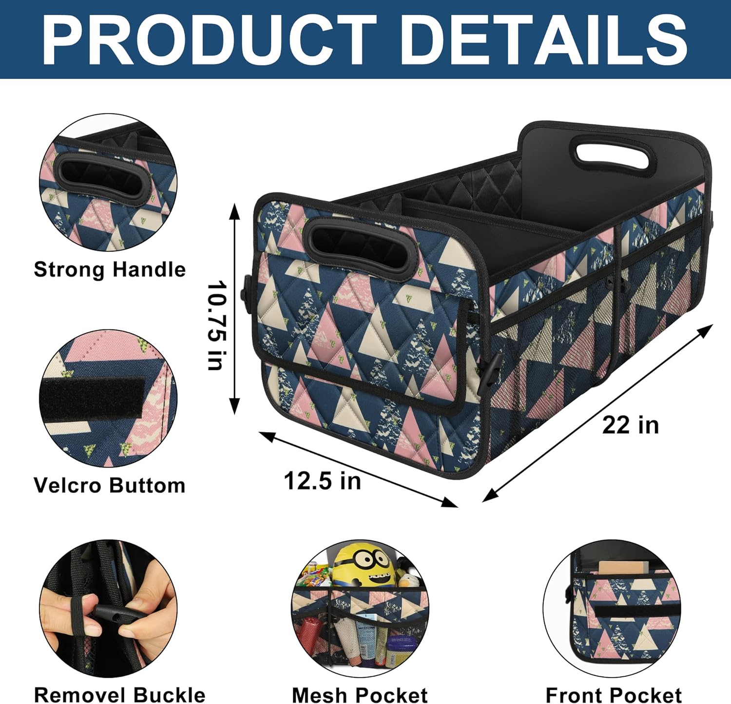 Deosk Trunk Organzier and Storage with 6 Big Pocket,Car Accessories for Women/Men 50L Waterproof Polyester for Car/SUV/Minivan/Truck(Medium, Triangle)