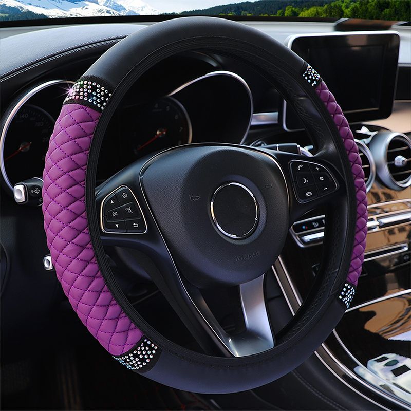 Car Pu Leather Steering Wheel Cover, 14.57-14.96inch Artificial Diamond, Steering Wheel Cover