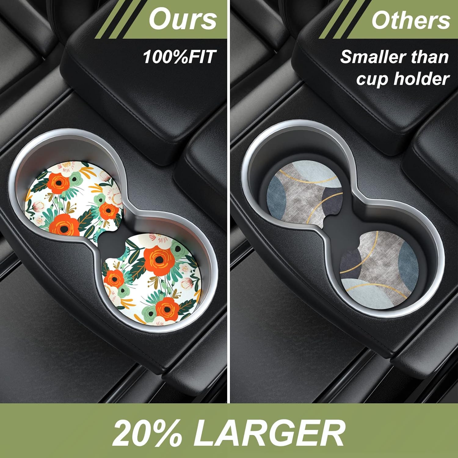Nipichsha Car Cup Holder Coasters, Car Coasters for Cup Holders, 2 Pack Anti Slip Insert Coasters, Rubber Car Cup Mat with A Finger Notch, Cute Car Interior Accessories for Women Men(White Flower)
