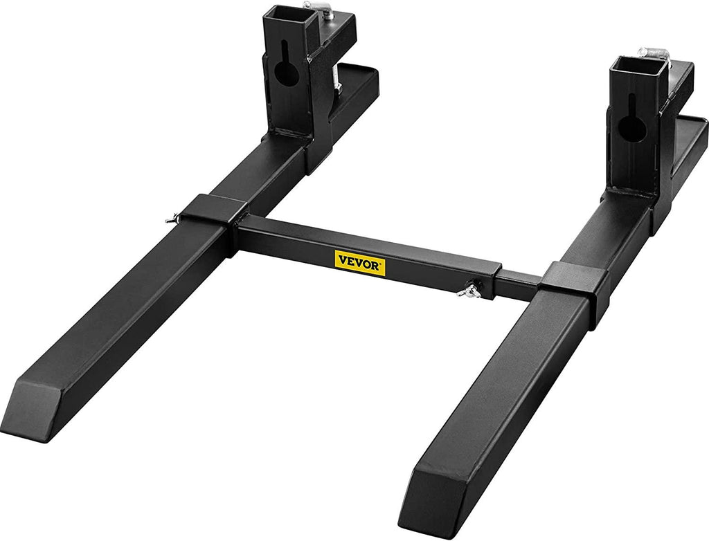 Mophorn Pallet Forks 33.5" 2000 Lbs Max, Clamp On Tractor Bucket Forks with Adjustable Stabilizer Bar, Heavy Duty Front Loader Forks 46.9" Total Length, Fork Attachment for Skid Steer,Loader Bucket