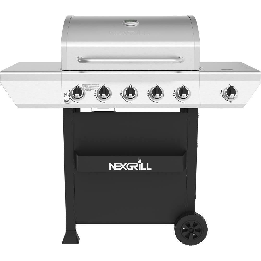 Propane Grill 5-Burners 55000 BTU Heat Thermometer Grease Pan  Steel