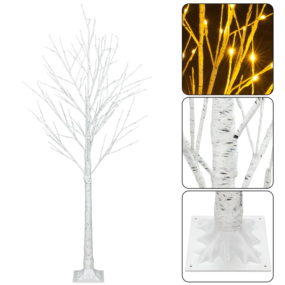 Prelit Birch Tree 96 LEDs Light Silver Twig Warm White White Branches (6 Ft) Home Festival Party Christmas Indoor and Outdoor 1 Pack