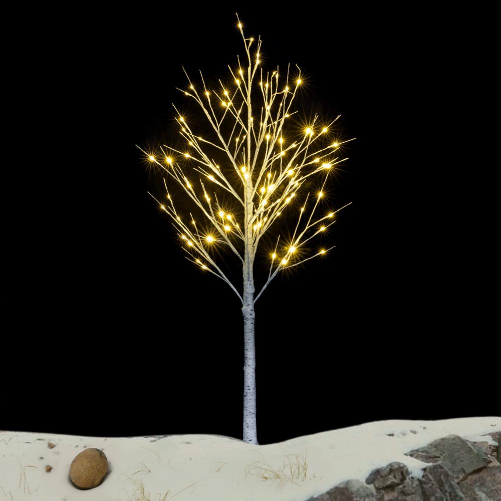 Prelit Birch Tree 96 LEDs Light Silver Twig Warm White White Branches (6 Ft) Home Festival Party Christmas Indoor and Outdoor 1 Pack