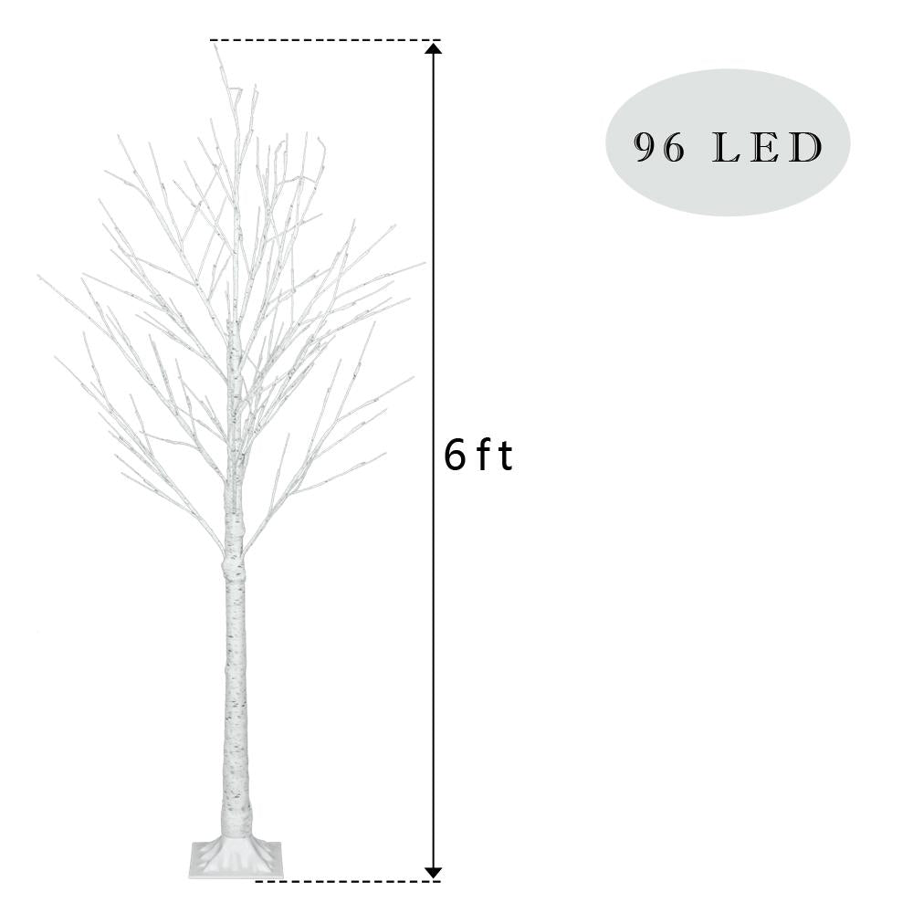 Prelit Birch Tree 96 LEDs Light Silver Twig Warm White White Branches (6 Ft) Home Festival Party Christmas Indoor and Outdoor 1 Pack
