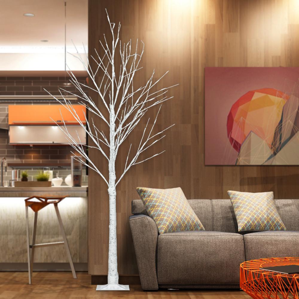 Prelit Birch Tree 96 LEDs Light Silver Twig Warm White White Branches (6 Ft) Home Festival Party Christmas Indoor and Outdoor 1 Pack